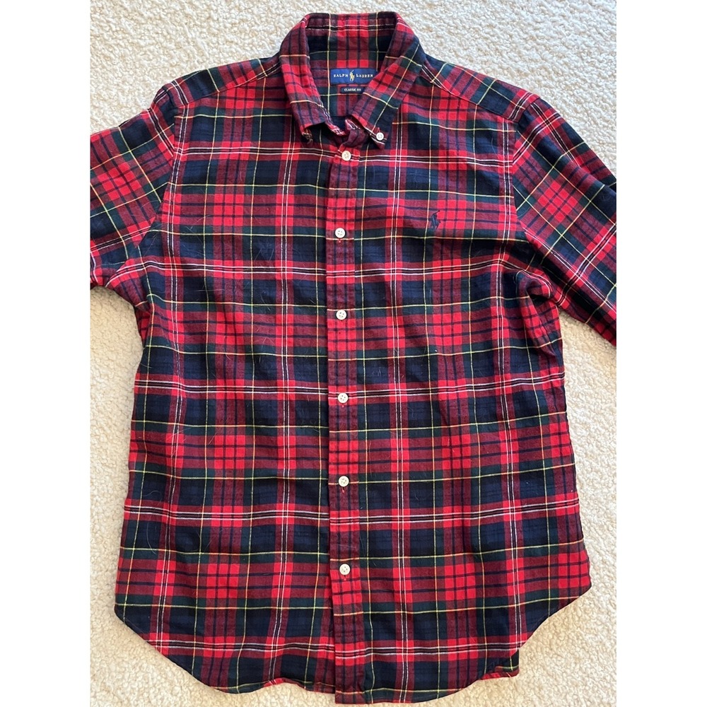 Polo Ralph Lauren Red Blue Green Plaid Classic Fit Flannel Shirt Women L